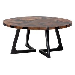 bali & pari Agata Wood and Epoxy Resin Coffee Table - Handcrafted Live Edge Teak Accent Table with Sculptural Base